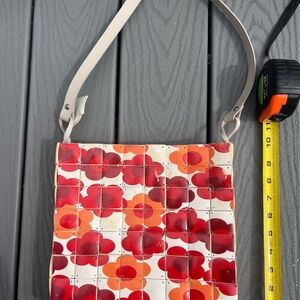 Floral Tile-Print Crossbody Bag in Red, Orange & Cream